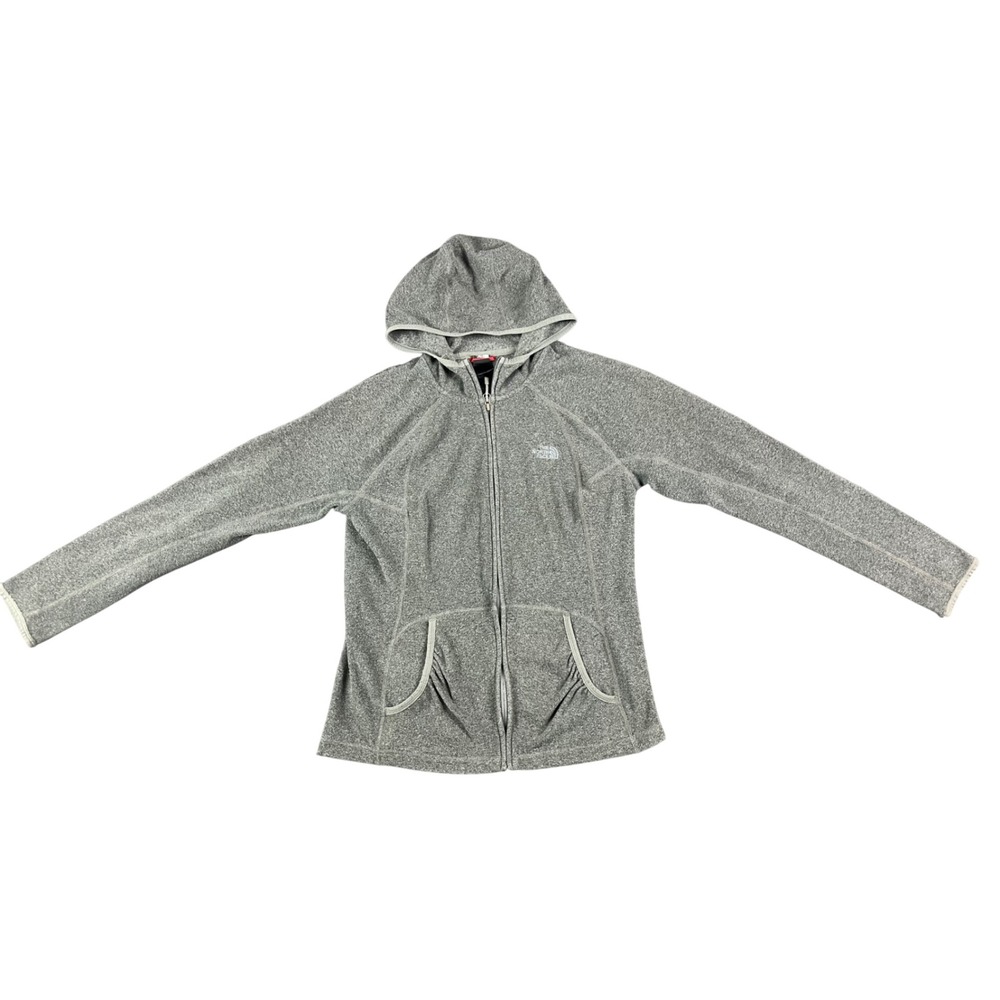 The North Face Womens Grey Full Zip Fleece Hoodie ATTS Large LG Raglan Sleeve